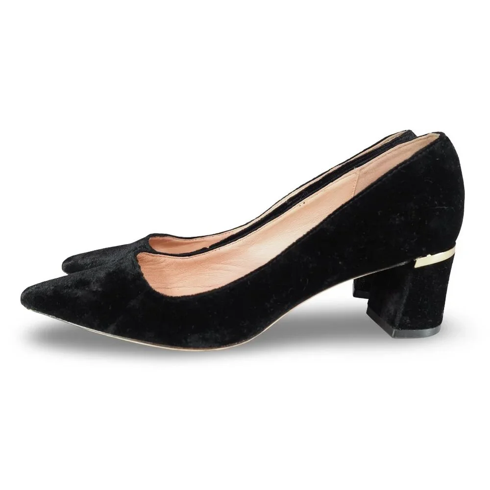 Kate Spade Milan Too Point Toe Velvet Black Heels Women's 7M Black / Gold Accent